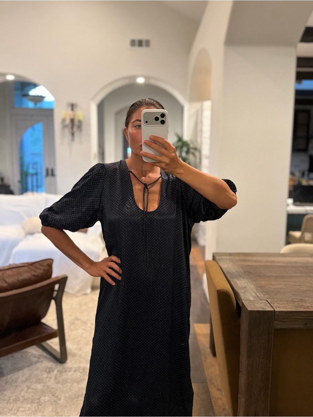 Ganni Navy blue Polka-Dot Tie-Neck Midi Dress